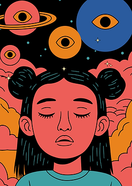 Girl Meditating in Space