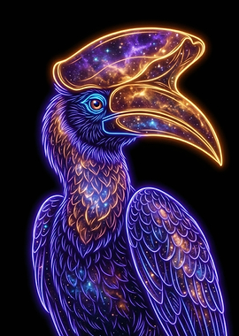 Cosmic Hornbill Neon Art