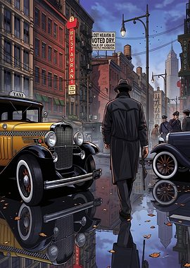 Gangster in a Rainy City Street