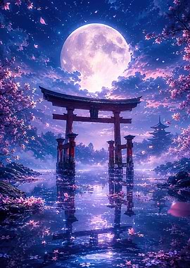 Magical Moonlit Torii Gate