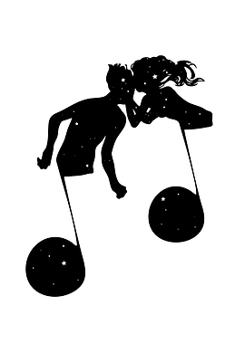 Couple Silhouettes on Musical Notes