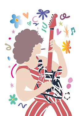 Rockstar Playing Guitar with Colorful Elements