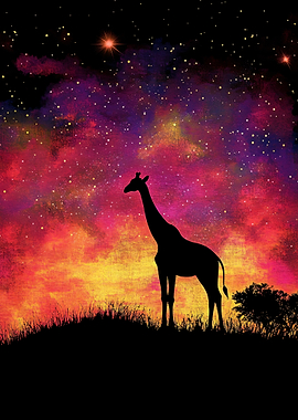 Giraffe Silhouette Under Starry Sky