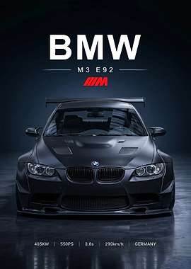 sleek Matte Black BMW M3 E92 Race Car