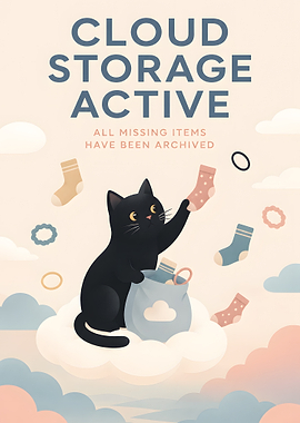 Cute Cat with Socks and Cloud Storage