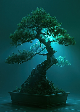 Mystical Bonsai Tree in Blue Light