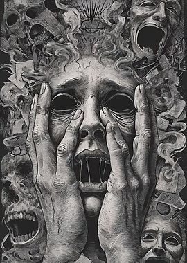 Horror Face with Skulls and Smoke