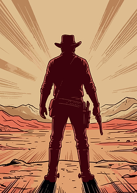 Silhouette Cowboy in the Desert
