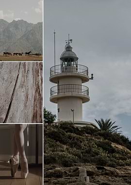 Collage of Horses, Lighthouse, and Ballet