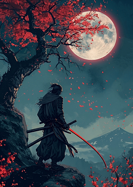 Samurai Under a Full Moon