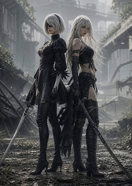 Two Female Androids with Swords