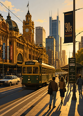 Melbourne City Circle Tram at Sunset