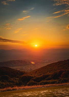 Sunset over mountain valley