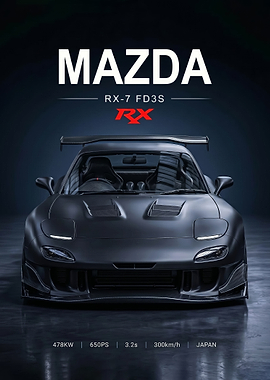 sleek black Mazda RX-7 fd3s car poster