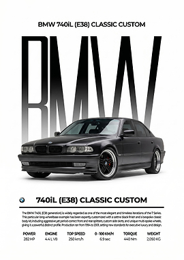 Classic Custom BMW 740iL e38 sleek black poster