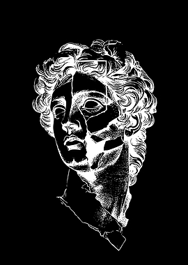Cracked Marble Bust on Black Background