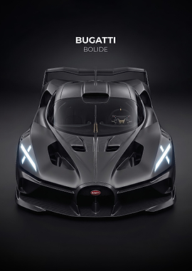 sleek black Bugatti Bolide Front View car poster