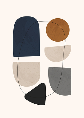 Mid-Century Geometric Balance - Minimalist Japandi Abstract