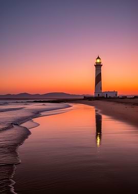 Lighthouse reflection at sunset