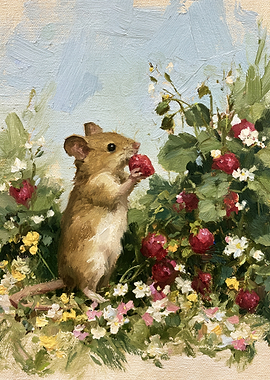 Mouse Eating a Strawberry