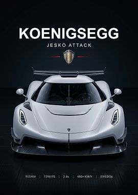 sleek white Koenigsegg Jesko Attack car poster