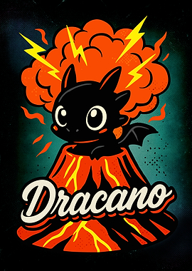 Cute Dragon Erupting from Volcano