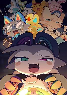 Group of Cute Anime Characters Holding a Glowing Orb