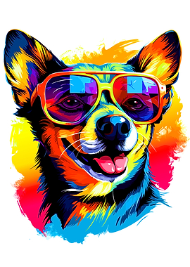Colorful Dog Wearing Sunglasses