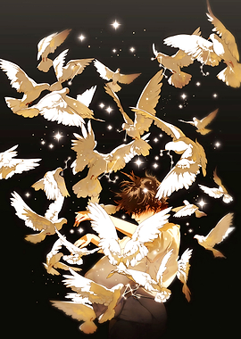 Boy Surrounded by White Doves