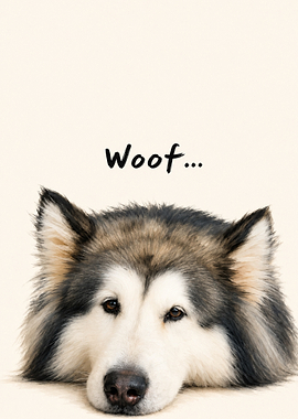 Sad Dog with Woof Text