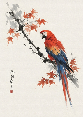 Scarlet Macaw on Maple Branch