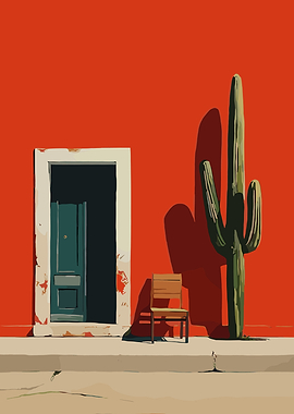 Desert Scene with Cactus and Door