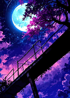 Anime Bridge Under Moonlit Sky