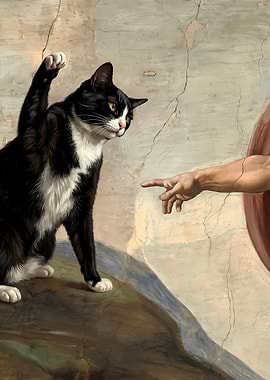 Tuxedo Cat with God Hand