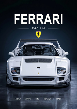 sleek white Ferrari F40 LM car Poster