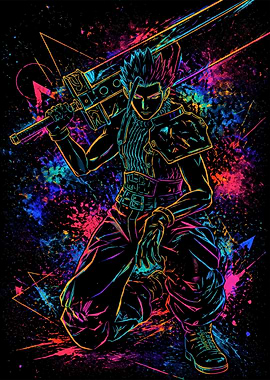 Zack Fair Neon Splatter Art