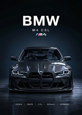 sleek BMW m4 csl Carbon Fiber car poster