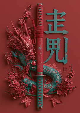 Red Dragon Katana and Cherry Blossoms