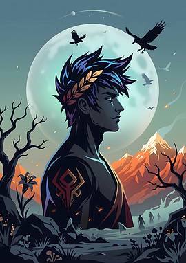 Hades with Laurel Wreath and Moon