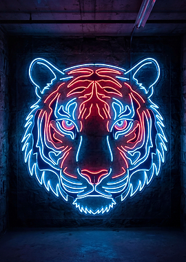 Neon Tiger Head Art