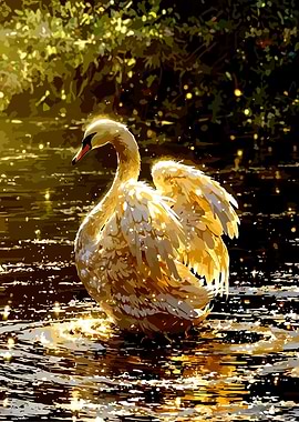 Golden Swan on Sparkling Water