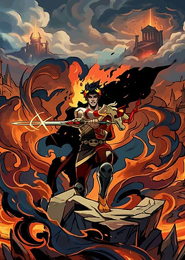 Zagreus with Sword Amidst Flames
