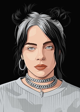 Billie Eilish Portrait with Double Buns
