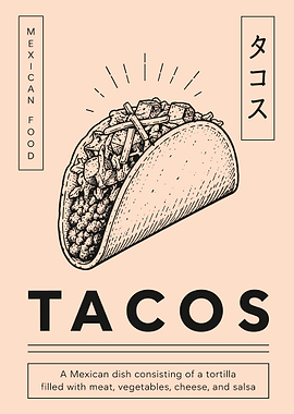 Vintage Taco Poster Mexican Food Wall Art Japanese Retro Kitchen Decor