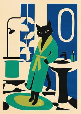 Cat in a Robe in a Bathroom