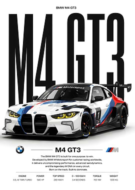 BMW M4 GT3 Race Car Poster
