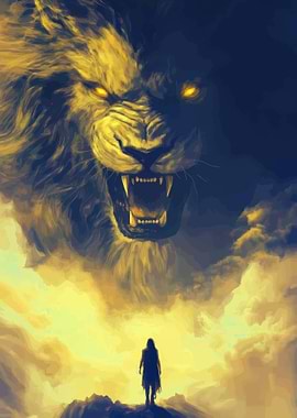 Giant Lion Head Emerging from Clouds