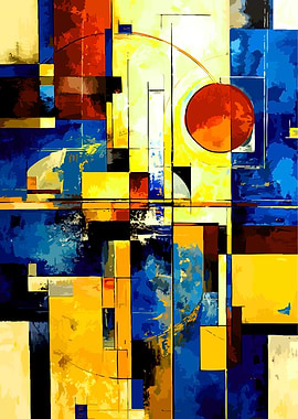 Abstract Geometric Composition with Red Circle