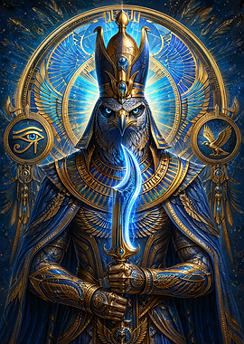Egyptian God Horus with Glowing Sword