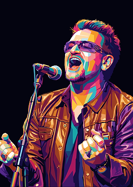 Bono Singing in Colorful Pop Art Style
